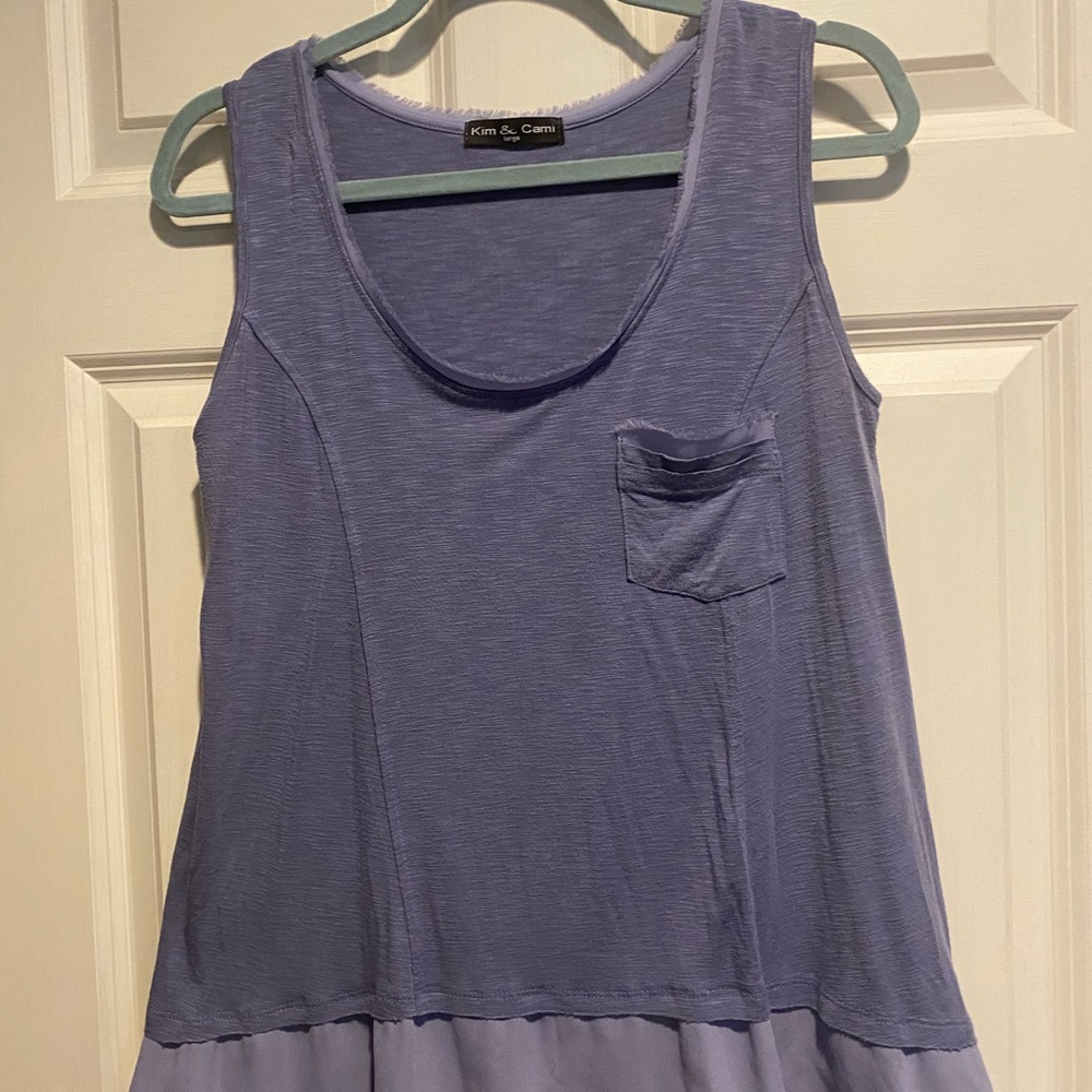 Kim & Cami Womens Purple/Blue Ruffled Peplum Tank Top Shirt Sz L*